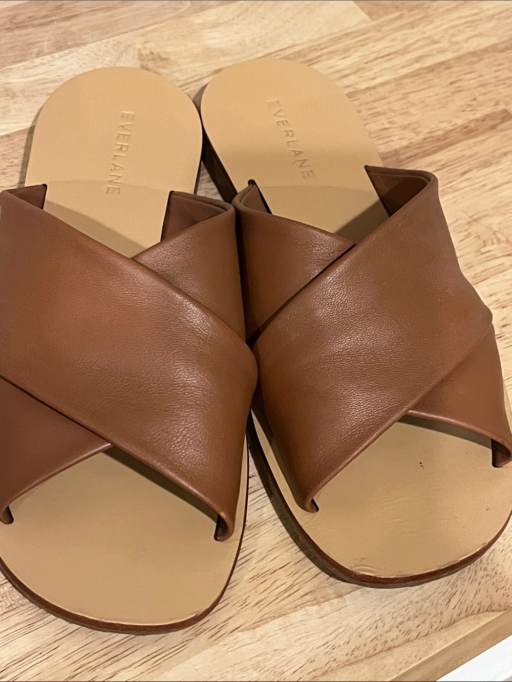 Everlane Tan Brown Leather Cross-Strap Slide Sandals 6.5